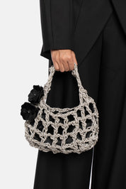 ALKAB SILVER AND BLACK HAND BAG