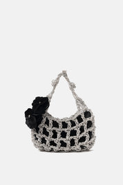 ALKAB SILVER AND BLACK HAND BAG