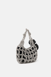 ALKAB SILVER AND BLACK HAND BAG