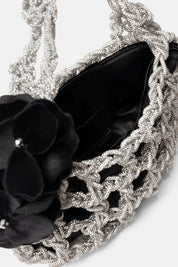 ALKAB SILVER AND BLACK HAND BAG