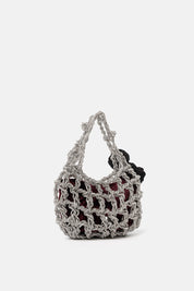 ALKAB SILVER AND PLUM HAND BAG